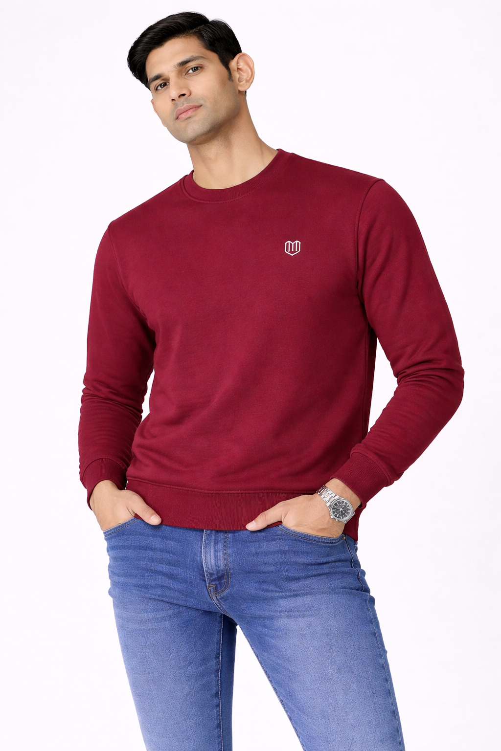 Maroon Cotton Men Sweat Shirts Full Sleeve