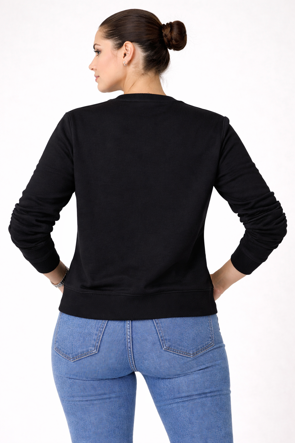 Black Cotton Women Sweat Shirts Full Sleeve