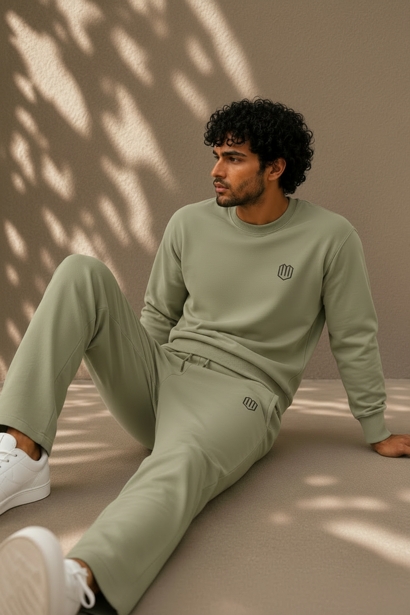 Unisex Olive Green Sweatshirt With Pant