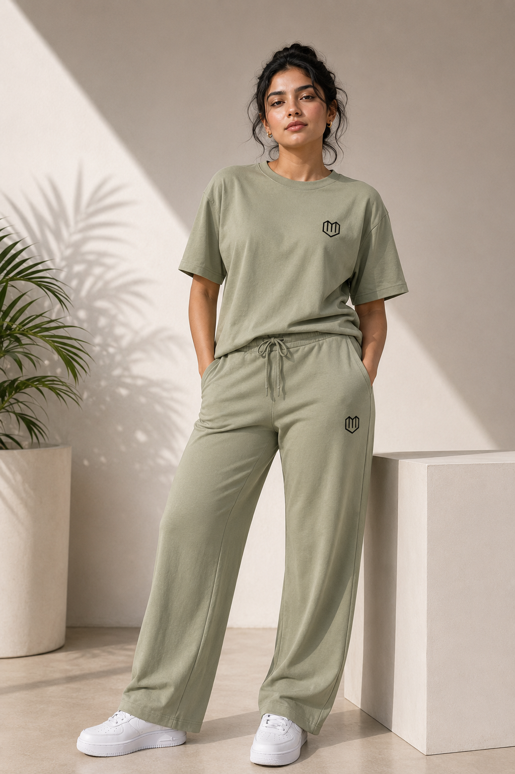 Olive Green Cotton Half Sleeve Tshirts for Women