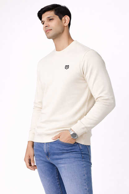 Cream Cotton Men Sweat Shirts Full Sleeve