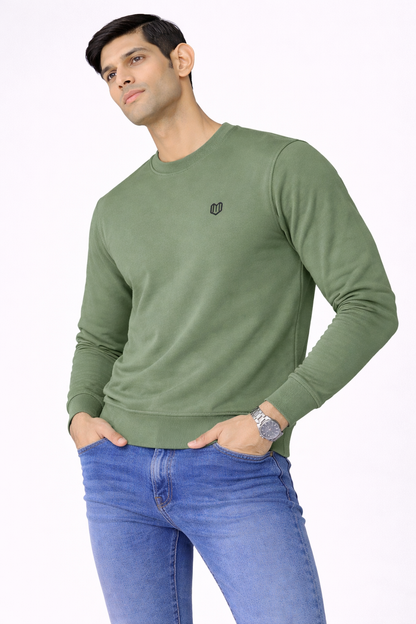 Olive Green Men Cotton Sweat Shirts Full Sleeve