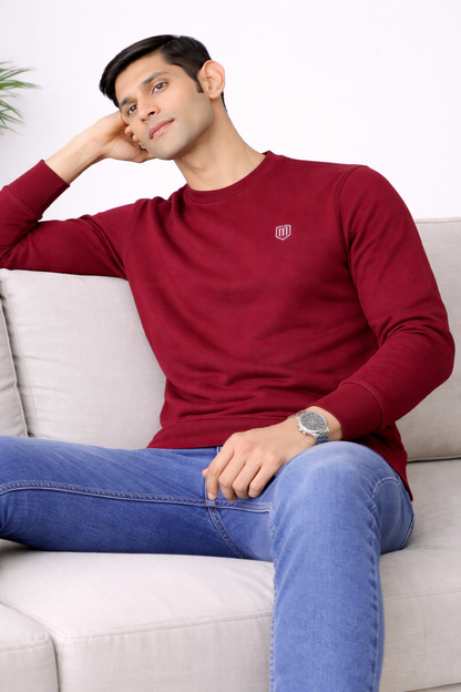 Maroon Cotton Men Sweat Shirts Full Sleeve