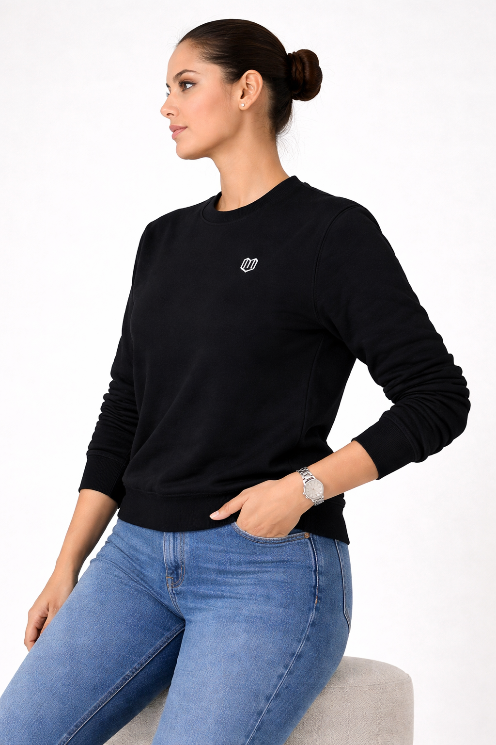 Black Cotton Women Sweat Shirts Full Sleeve
