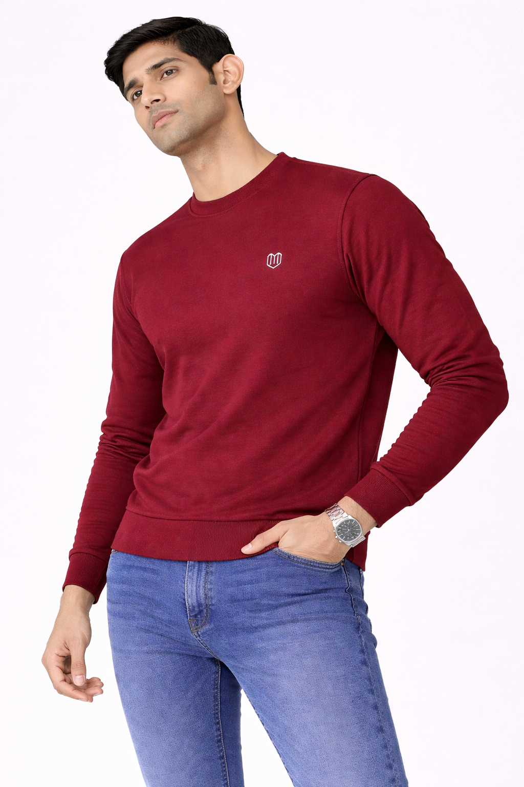 Maroon Cotton Men Sweat Shirts Full Sleeve