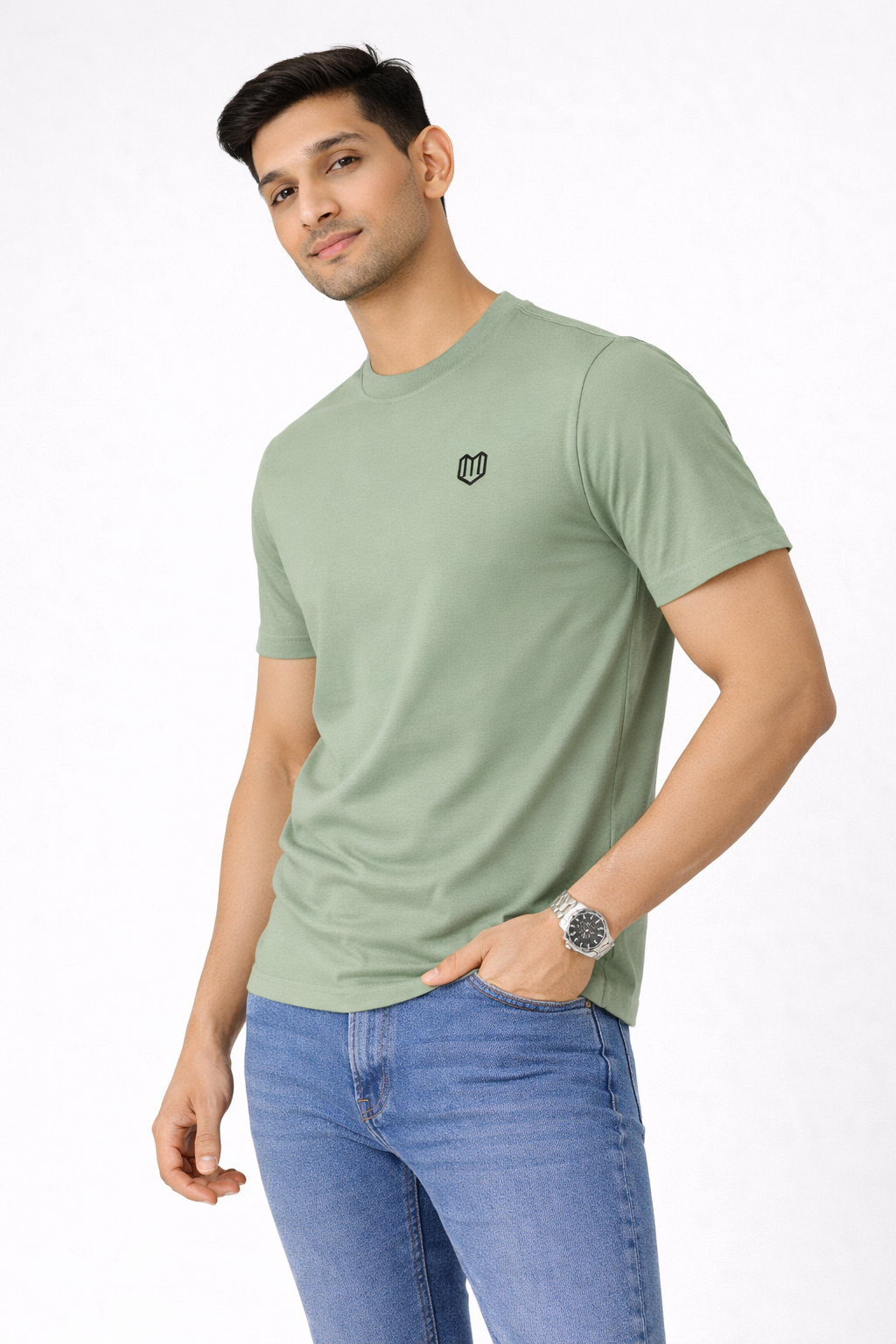 Olive Green Cotton Half Sleeve Tshirts for Men