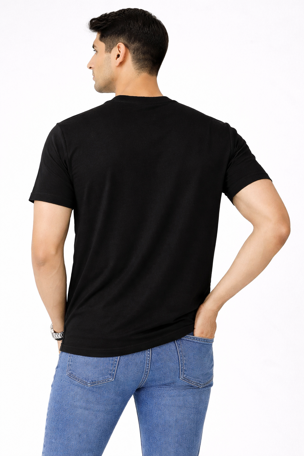 Black Cotton Half Sleeve Tshirts for Men