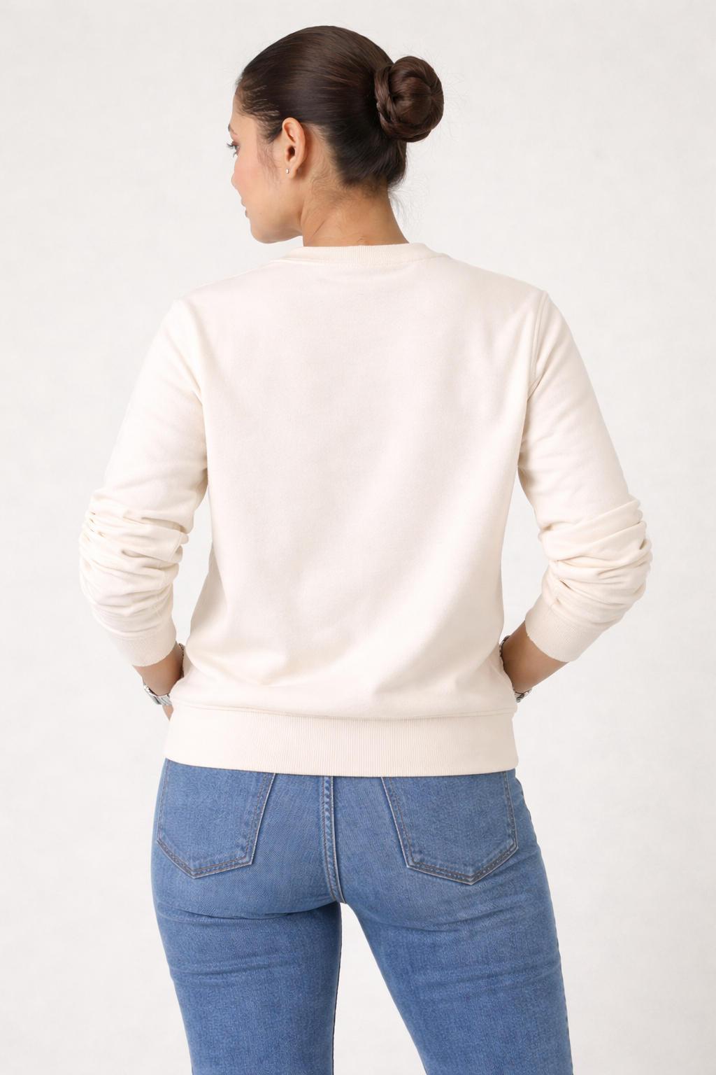 Cream Cotton Women Sweat Shirts Full Sleeve