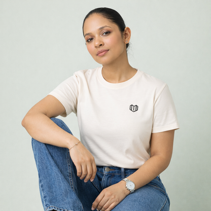 Cream Cotton Half Sleeve Tshirts for Women