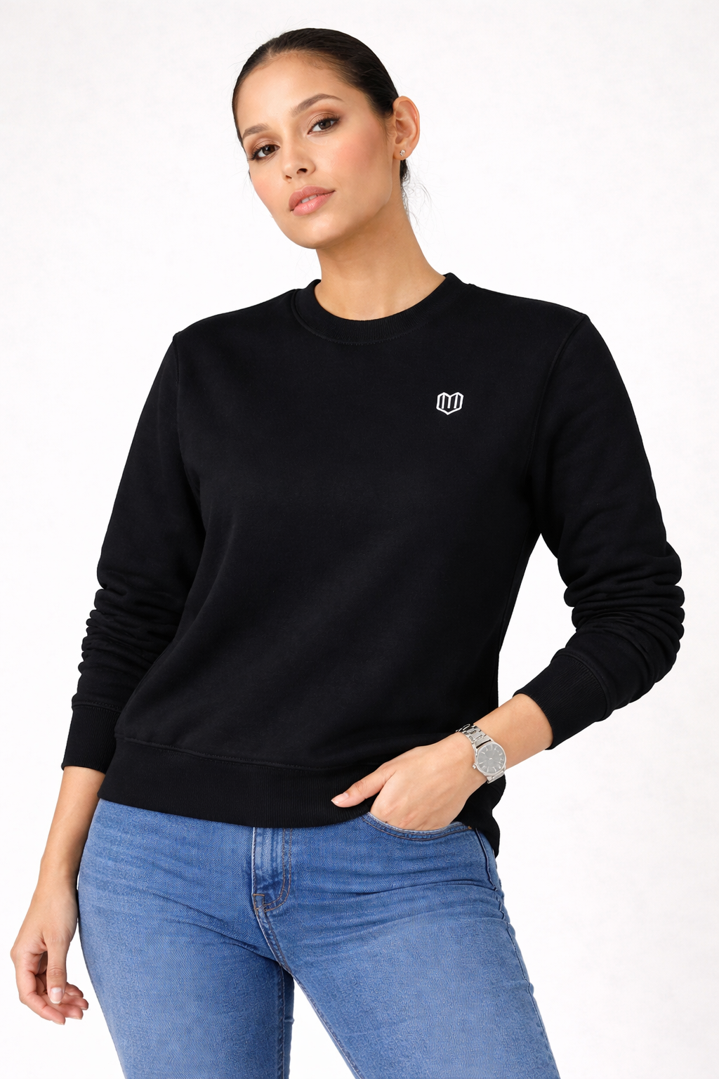 Black Cotton Women Sweat Shirts Full Sleeve