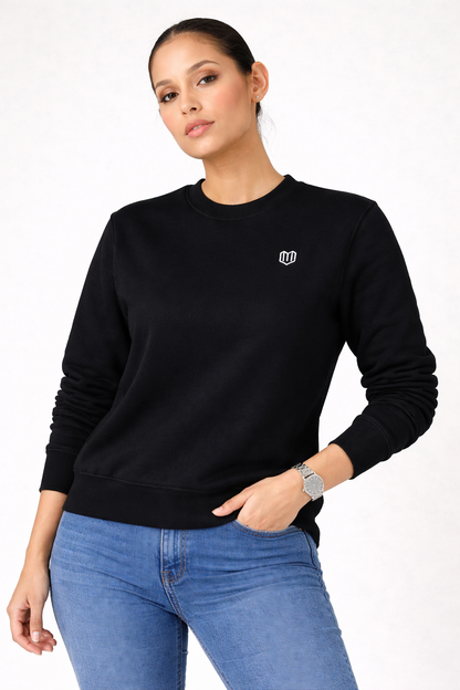 Black Cotton Women Sweat Shirts Full Sleeve