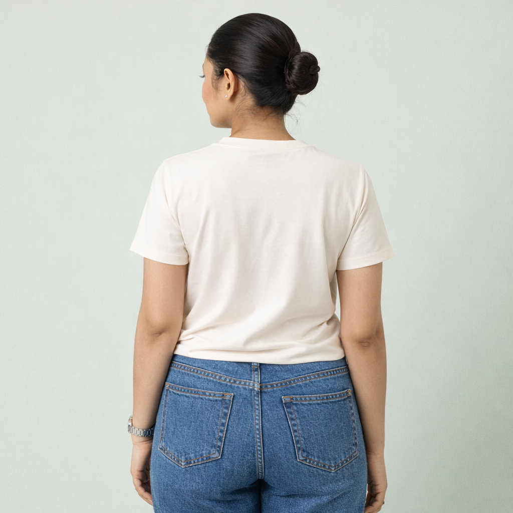 Cream Cotton Half Sleeve Tshirts for Women