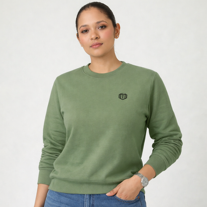 Olive Green Women Cotton Sweat Shirts Full Sleeve