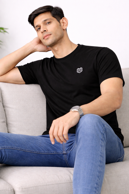 Black Cotton Half Sleeve Tshirts for Men