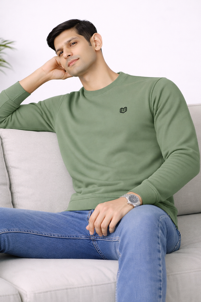 Olive Green Men Cotton Sweat Shirts Full Sleeve