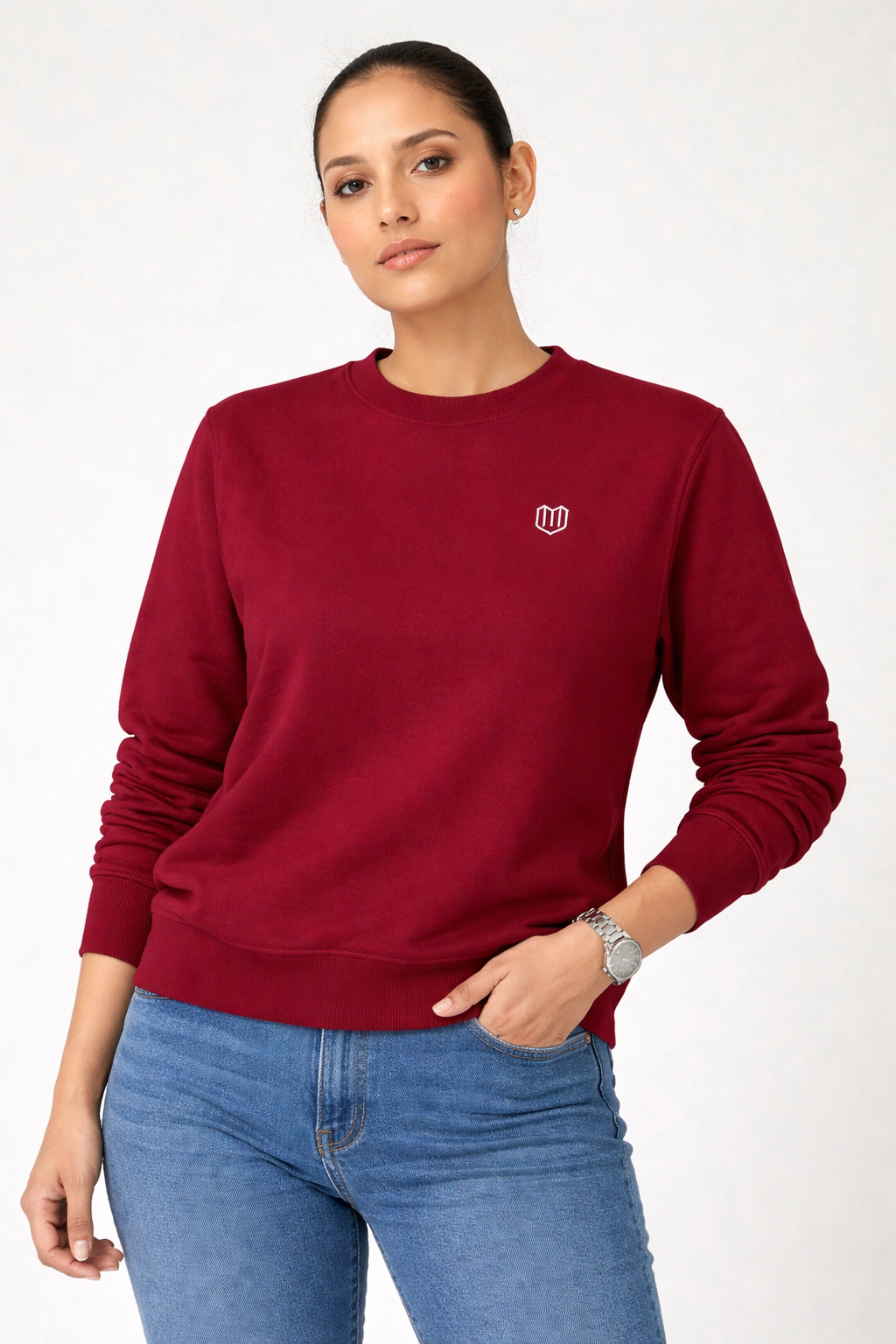 Maroon Cotton Women Sweat Shirts Full Sleeve