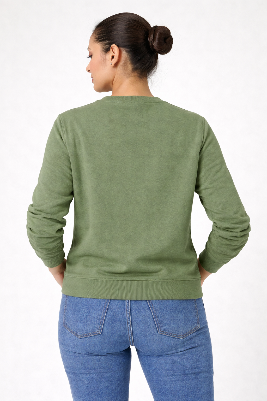 Olive Green Women Cotton Sweat Shirts Full Sleeve