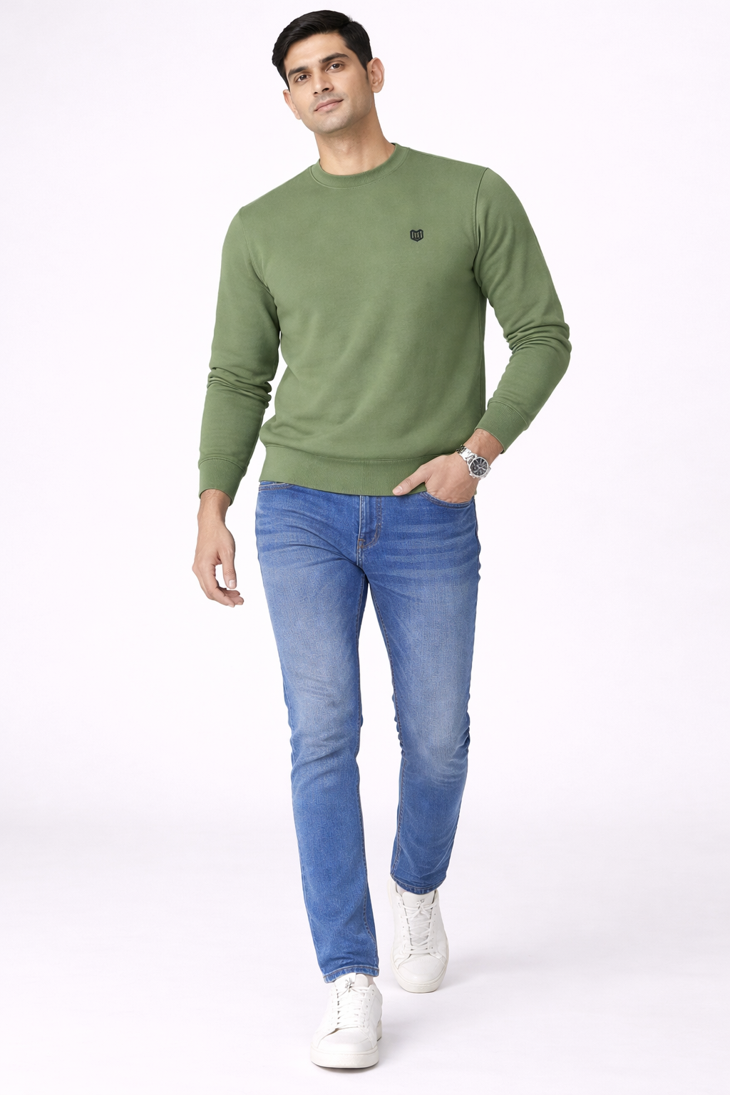 Olive Green Men Cotton Sweat Shirts Full Sleeve