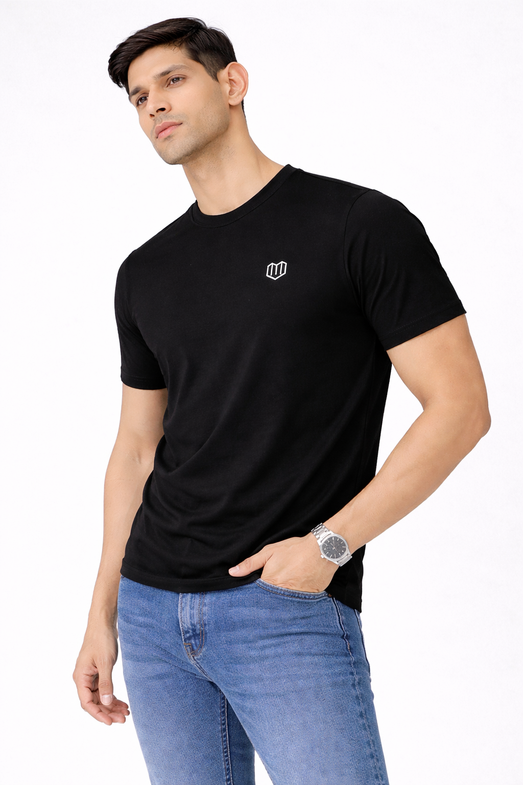 Black Cotton Half Sleeve Tshirts for Men