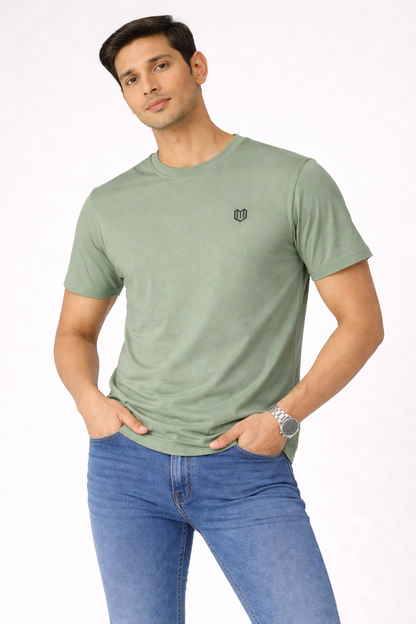 Olive Green Cotton Half Sleeve Tshirts for Men