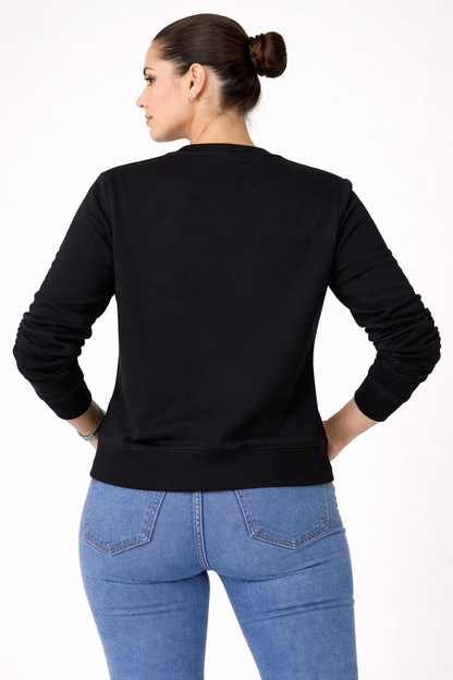 Black Cotton Women Sweat Shirts Full Sleeve