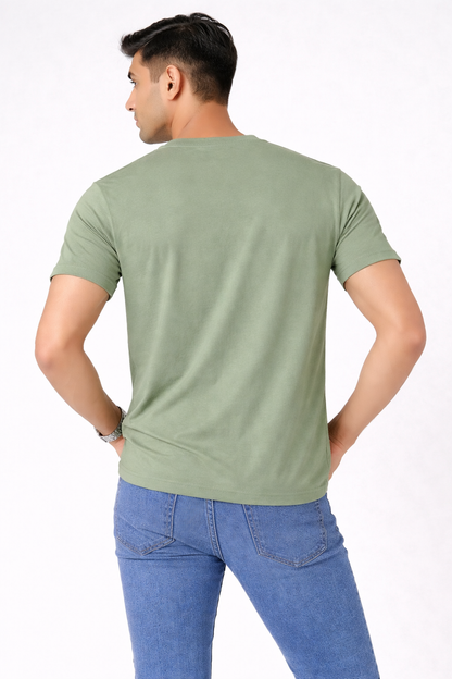 Olive Green Cotton Half Sleeve Tshirts for Men