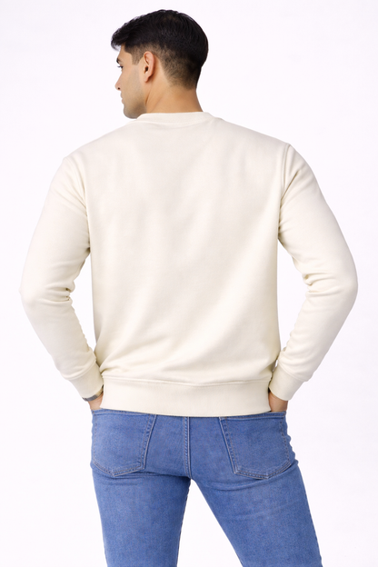 Cream Cotton Men Sweat Shirts Full Sleeve