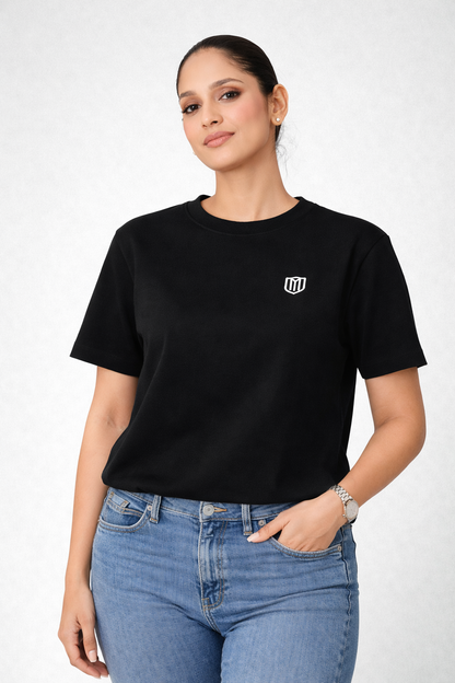 Black Cotton Half Sleeve Tshirts for Women