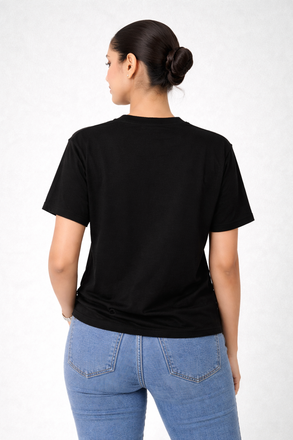 Black Cotton Half Sleeve Tshirts for Women
