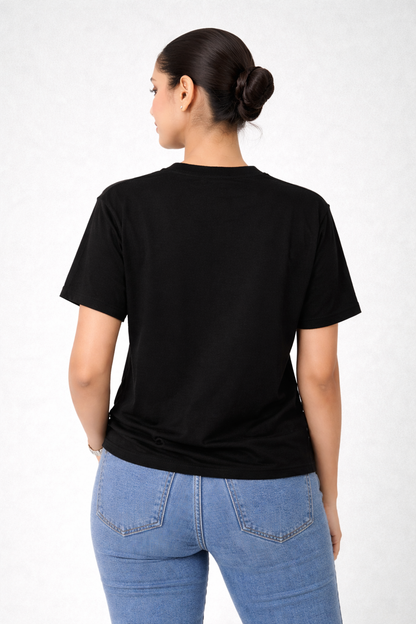 Black Cotton Half Sleeve Tshirts for Women