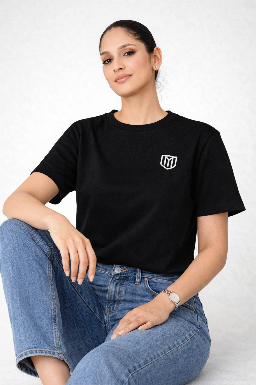 Black Cotton Half Sleeve Tshirts for Women