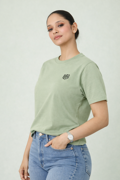 Olive Green Cotton Half Sleeve Tshirts for Women