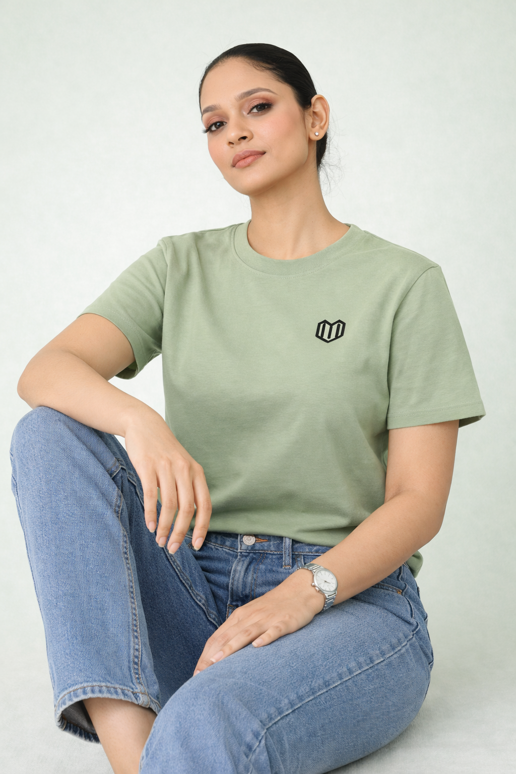 Olive Green Cotton Half Sleeve Tshirts for Women