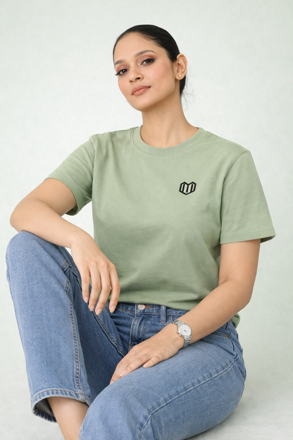 Olive Green Cotton Half Sleeve Tshirts for Women