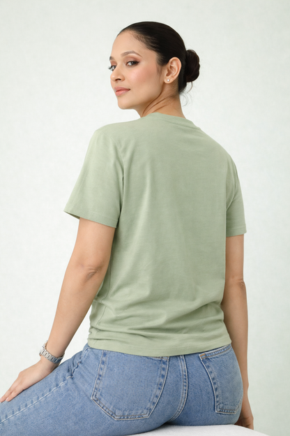 Olive Green Cotton Half Sleeve Tshirts for Women