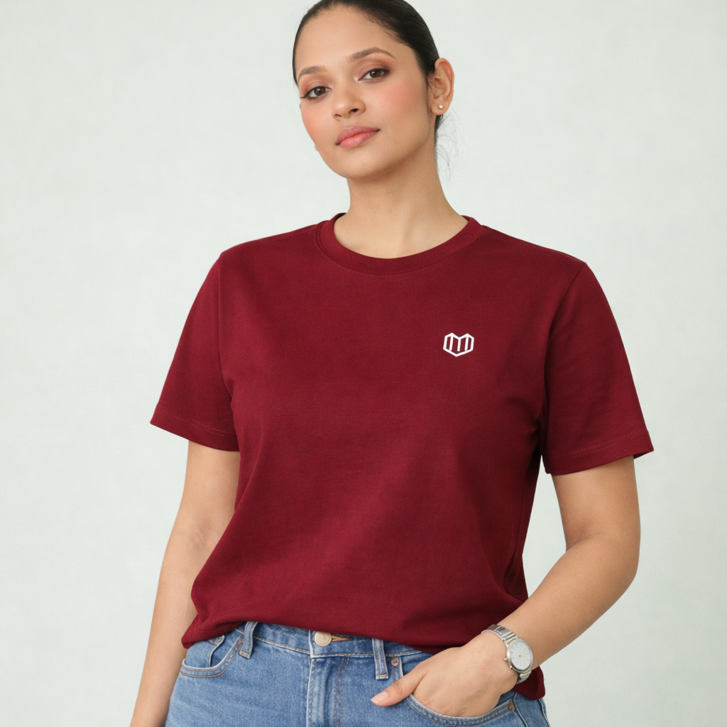 Maroon Cotton Half Sleeve Tshirts for Women