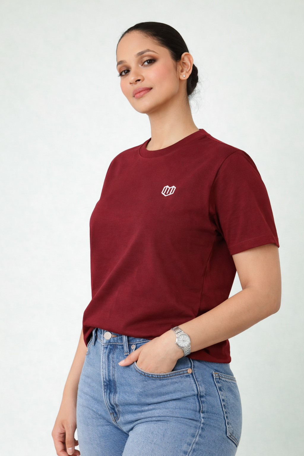 Maroon Cotton Half Sleeve Tshirts for Women