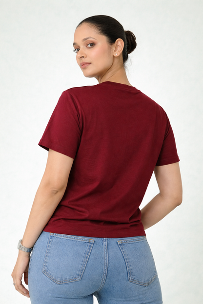 Maroon Cotton Half Sleeve Tshirts for Women