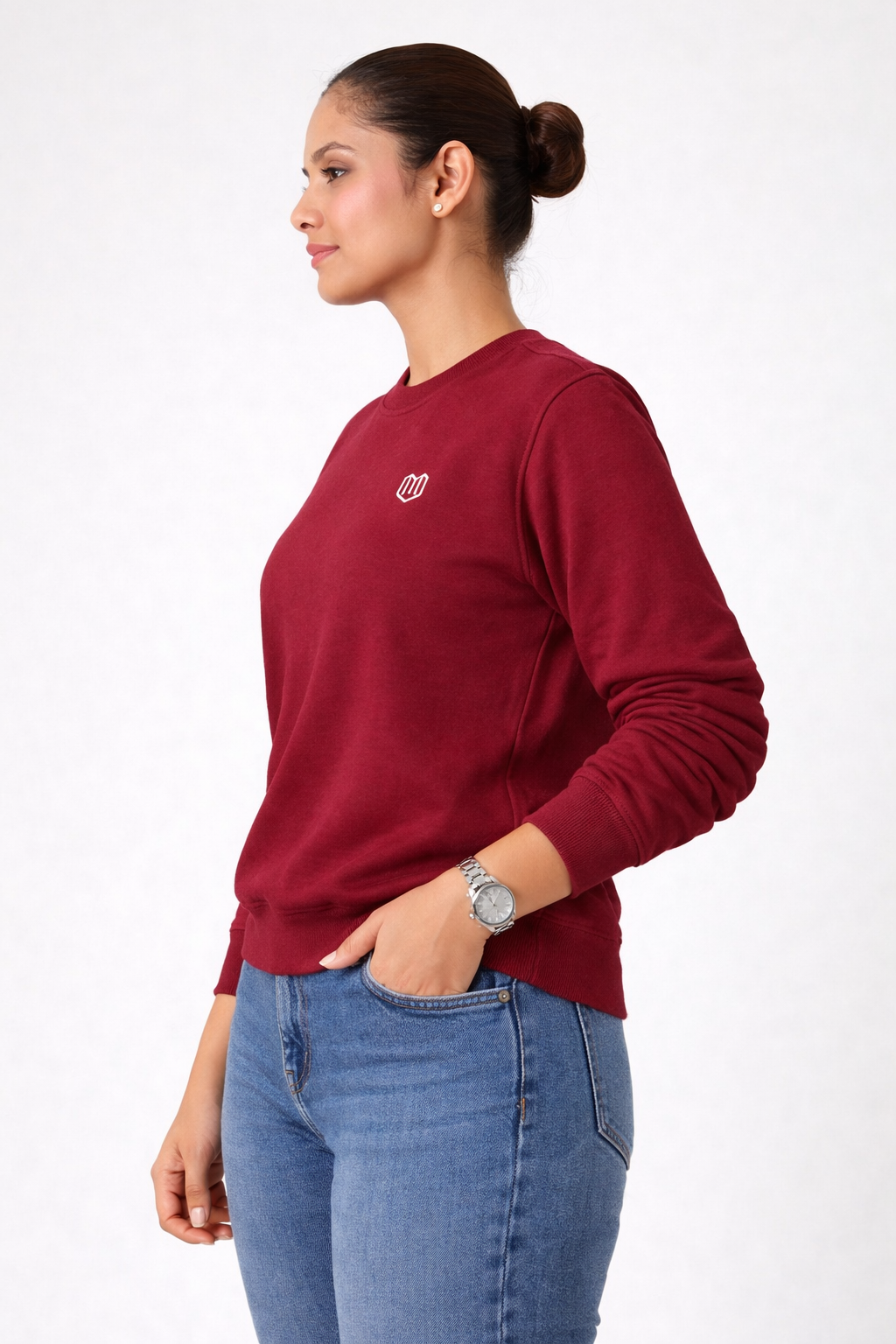 Maroon Cotton Women Sweat Shirts Full Sleeve