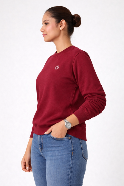 Maroon Cotton Women Sweat Shirts Full Sleeve