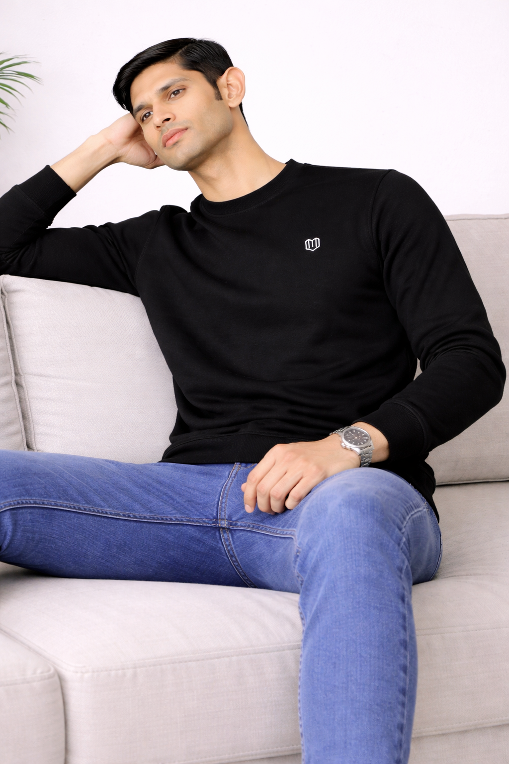 Black Cotton Men Sweat Shirts Full Sleeve