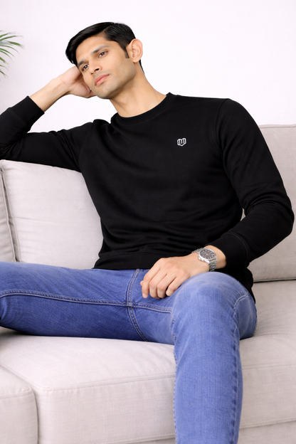 Black Cotton Men Sweat Shirts Full Sleeve