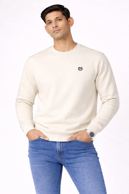 Cream Cotton Men Sweat Shirts Full Sleeve