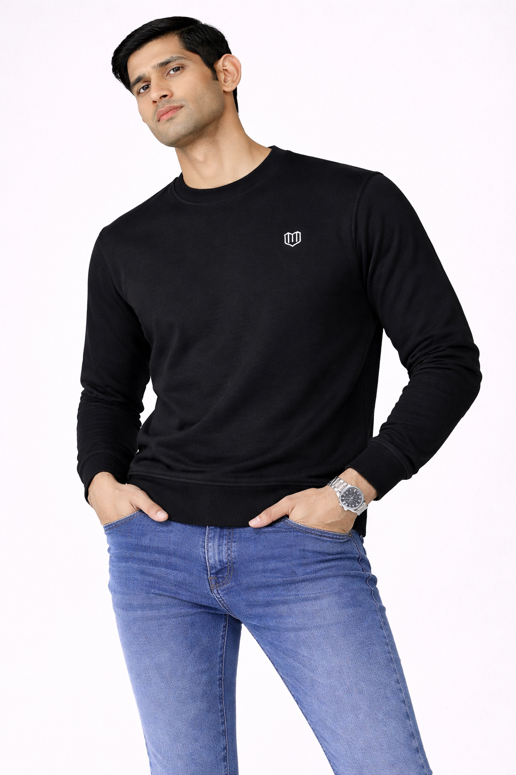 Black Cotton Men Sweat Shirts Full Sleeve