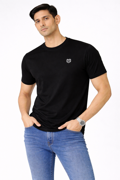 Black Cotton Half Sleeve Tshirts for Men