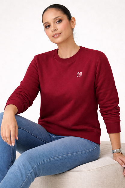 Maroon Cotton Women Sweat Shirts Full Sleeve