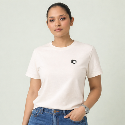 Cream Cotton Half Sleeve Tshirts for Women
