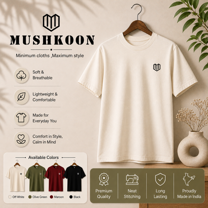 Cream Cotton Half Sleeve Tshirts for Men