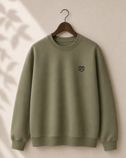 Olive Green Men Cotton Sweat Shirts Full Sleeve