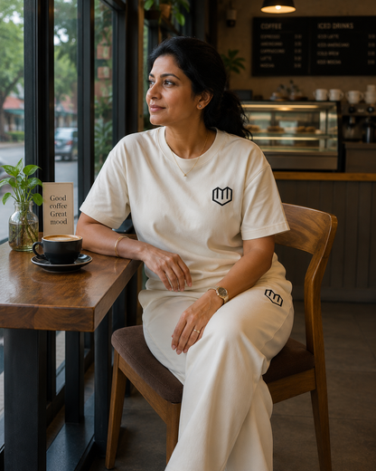 Cream Cotton Half Sleeve Tshirts for Women